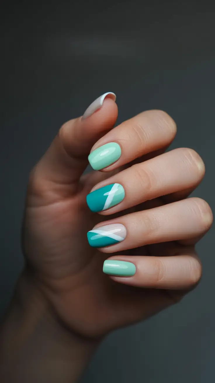 Gel Nail Trends Christmas 2025 Minty Frost Lines