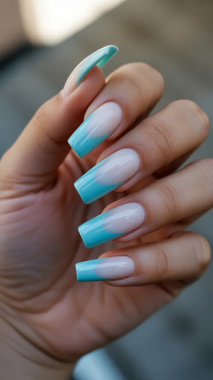 Gel Nail Trends Christmas 2025 Frosted Blue Ombre