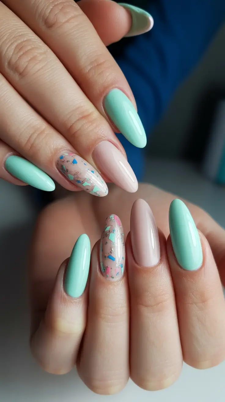 Gel Nail Trends Christmas 2025 Mint Confetti Chic