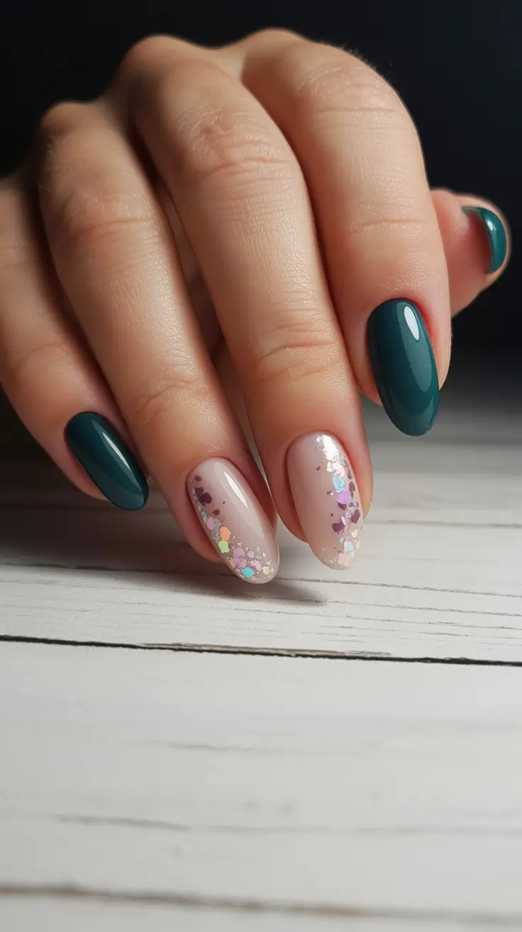 Gel Nail Trends Christmas 2025 Deep Forest Sparkle