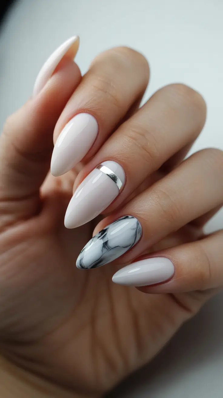 Gel Nail Trends Christmas 2025 Marble Frost