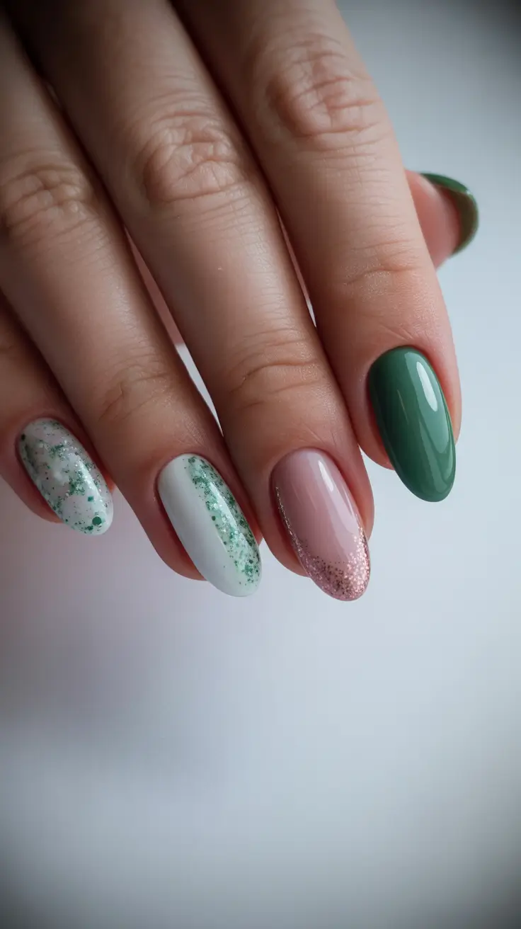 Gel Nail Trends Christmas 2025 Emerald Frost Mix