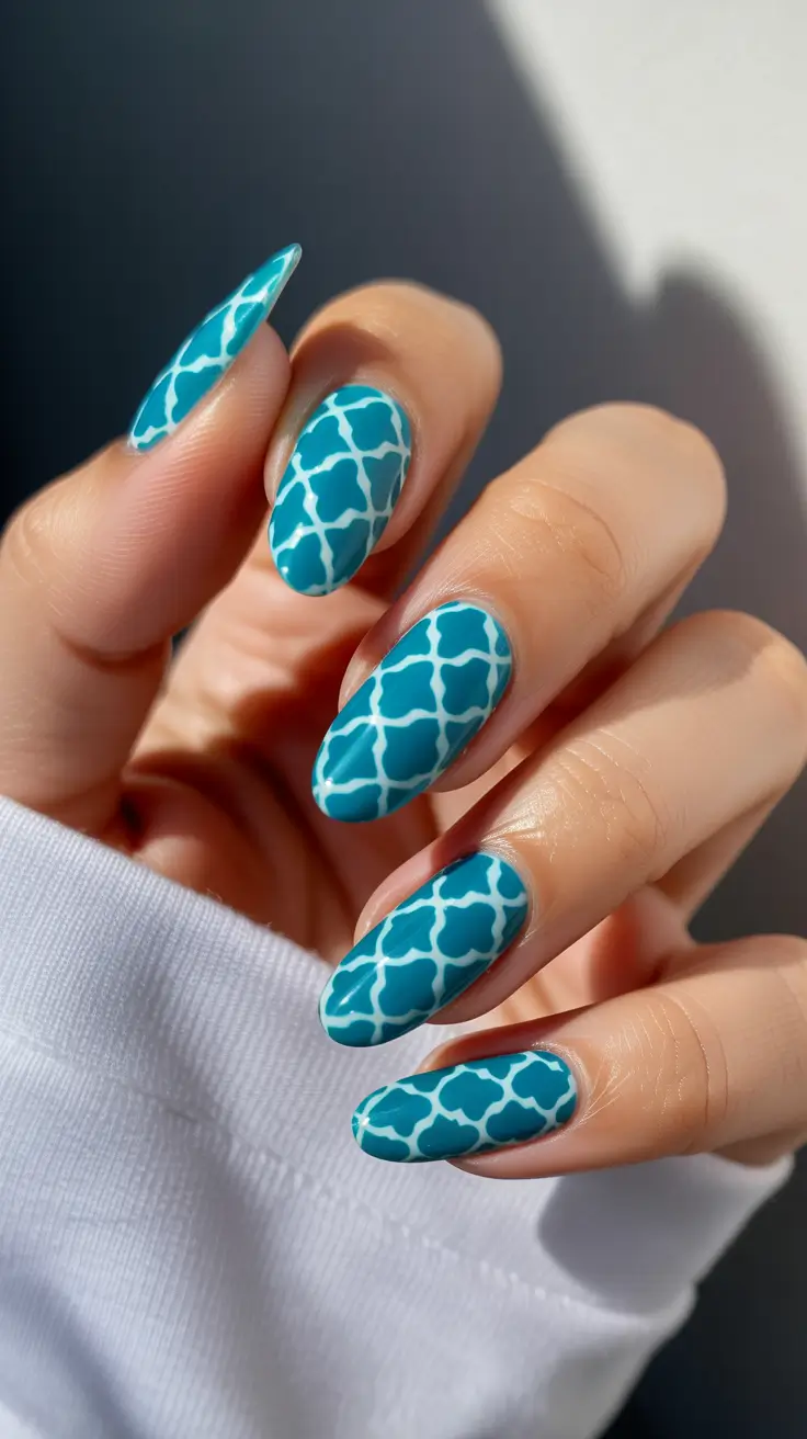 Gel Nail Trends Christmas 2025 Frozen Blue Lattice