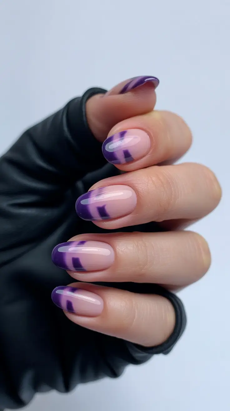 Gel Nail Trends Christmas 2025 Violet Cross Lines