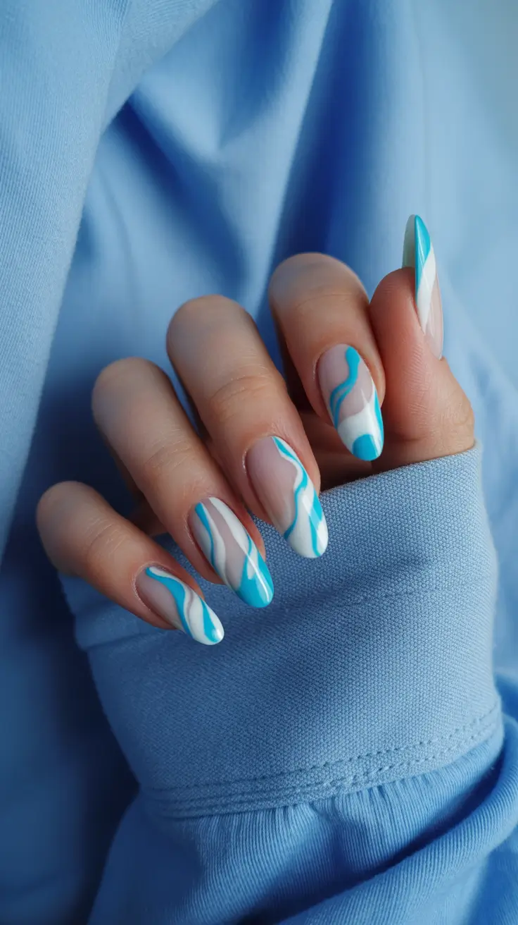 Gel Nail Trends Christmas 2025 Blue Frost Waves
