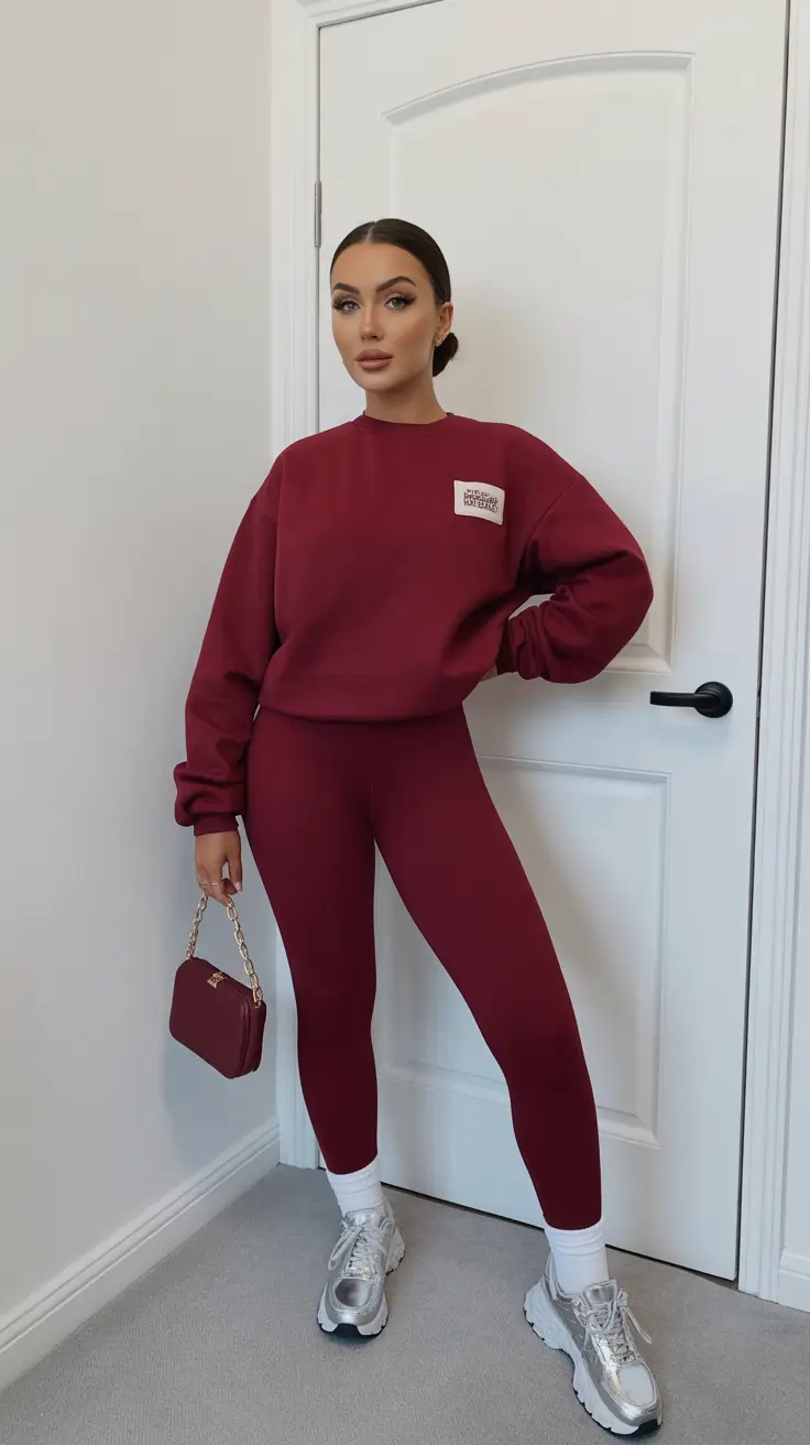 legging outfits ideas 2026 Wine Tones and Minimalist Energy