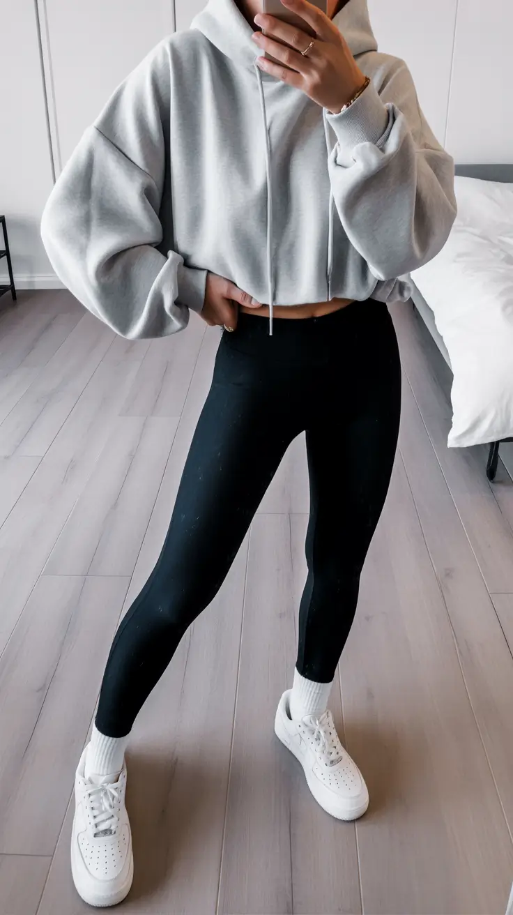 legging outfits ideas 2026 Grey Hoodie Cool