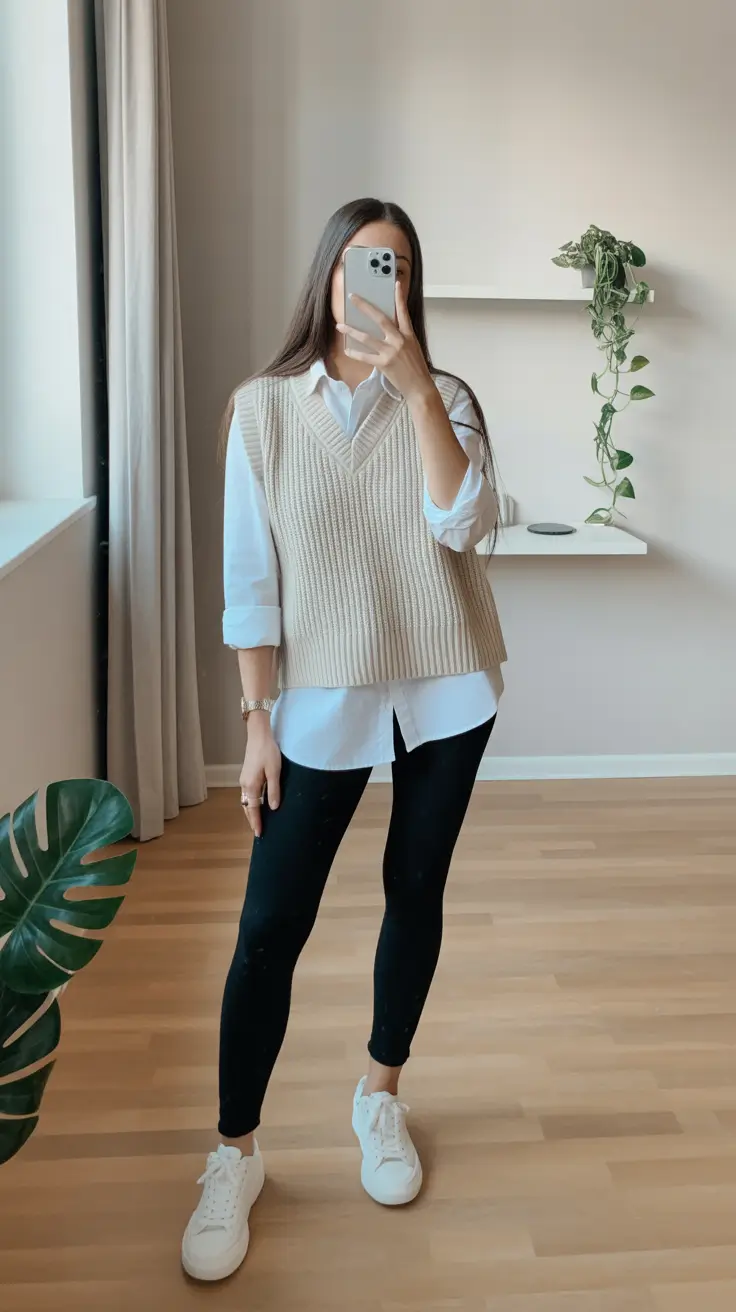 legging outfits ideas 2026 Preppy Minimalism for Everyday