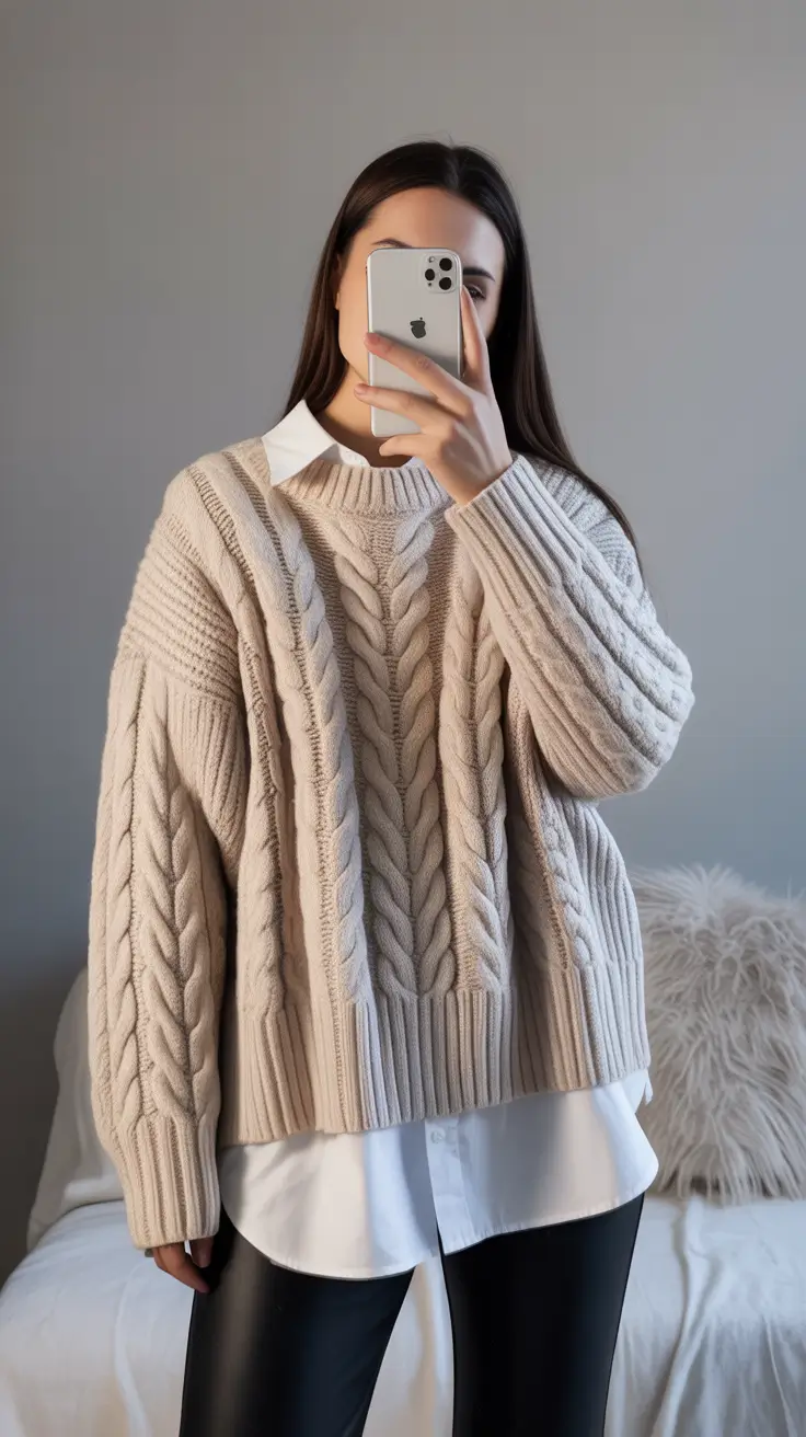 legging outfits ideas 2026 Chunky Knits and Luxe Texture