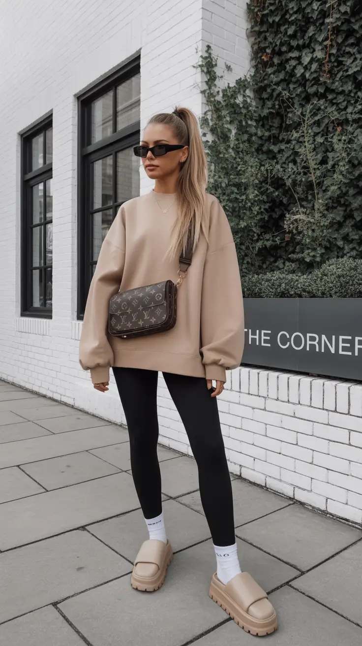 legging outfits ideas 2026 Beige Luxe Minimalism