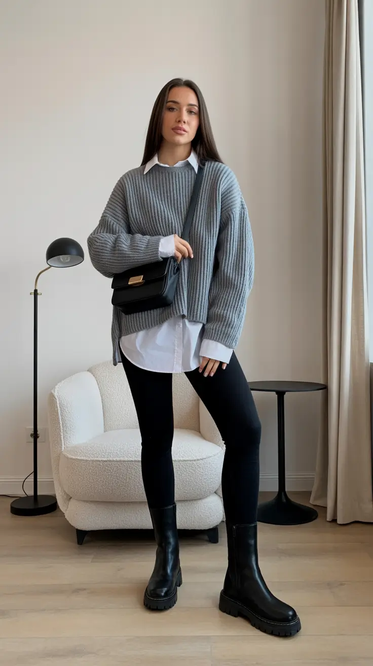 legging outfits ideas 2026 Grey Sophistication