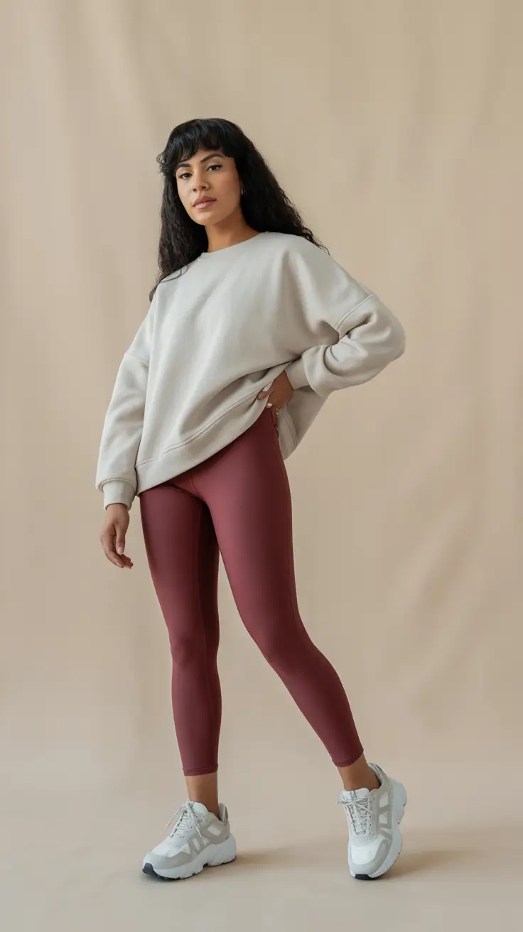 legging outfits ideas 2026 Soft Neutrals with a Cozy Twist