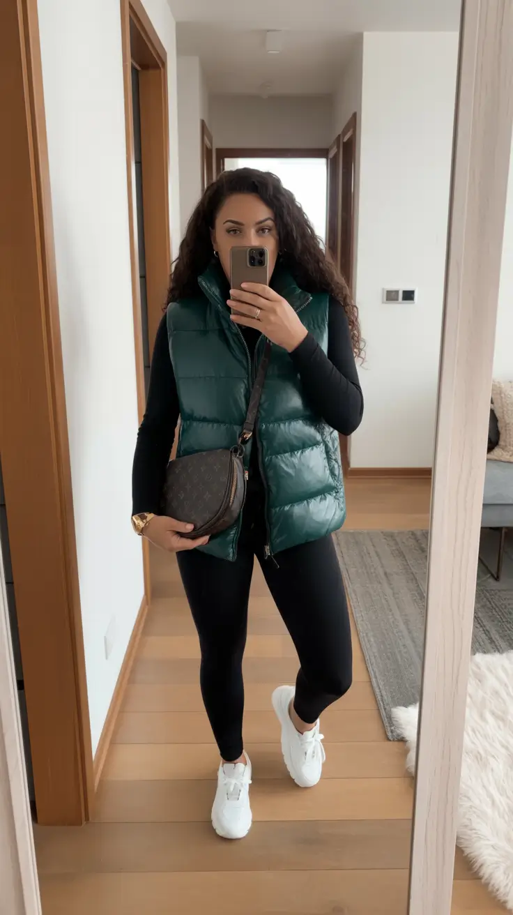 legging outfits ideas 2026 Green Luxe with City Edge