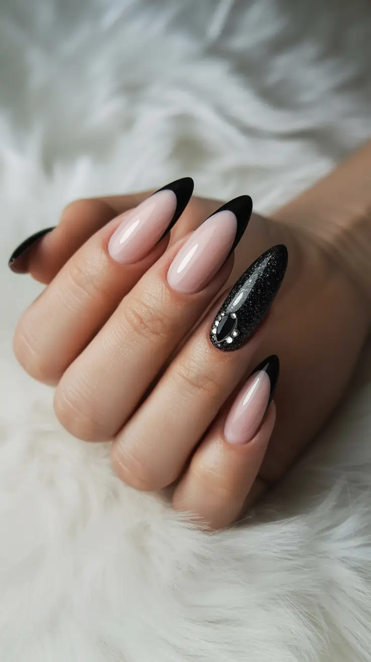 Modern Christmas Nails 2025 Chic Noir Elegance with Glossy Black Tips