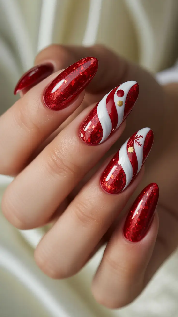 Modern Christmas Nails 2025 Candy Cane Sparkle