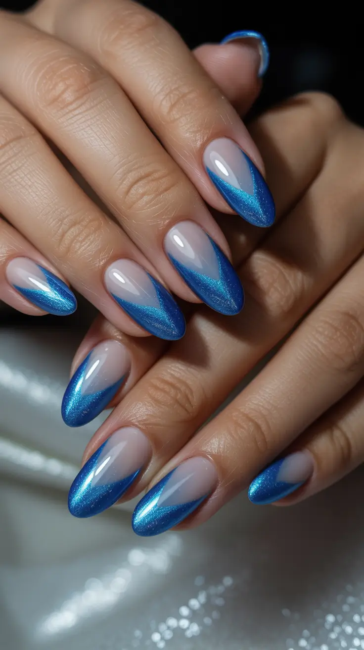 Modern Christmas Nails 2025 Frostbite Glam in Blue