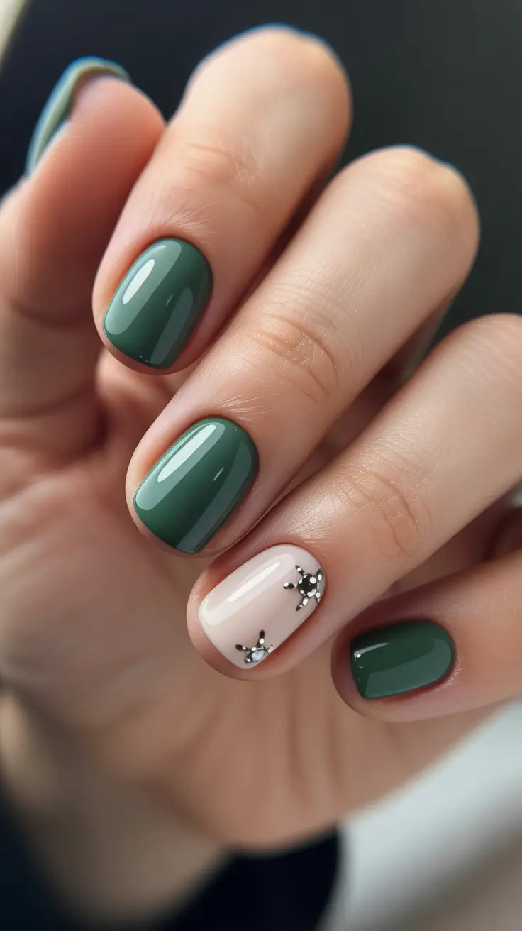 Modern Christmas Nails 2025 Evergreen Charm with Crystal Accents
