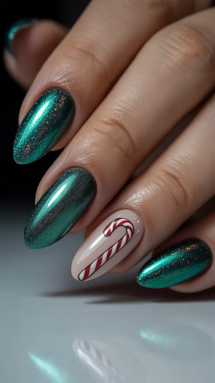 Modern Christmas Nails 2025 Emerald Candy Charm