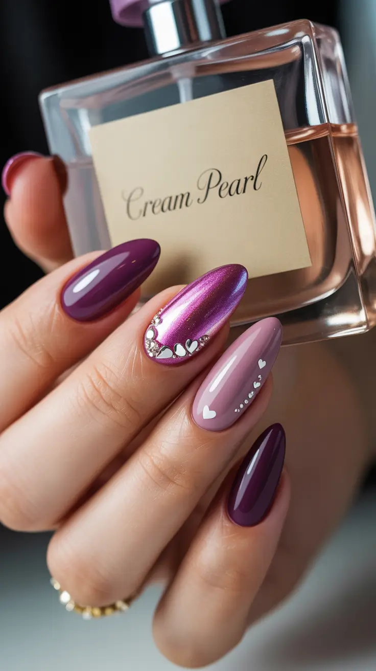 Modern Christmas Nails 2025 Berry Passion with Heart Details