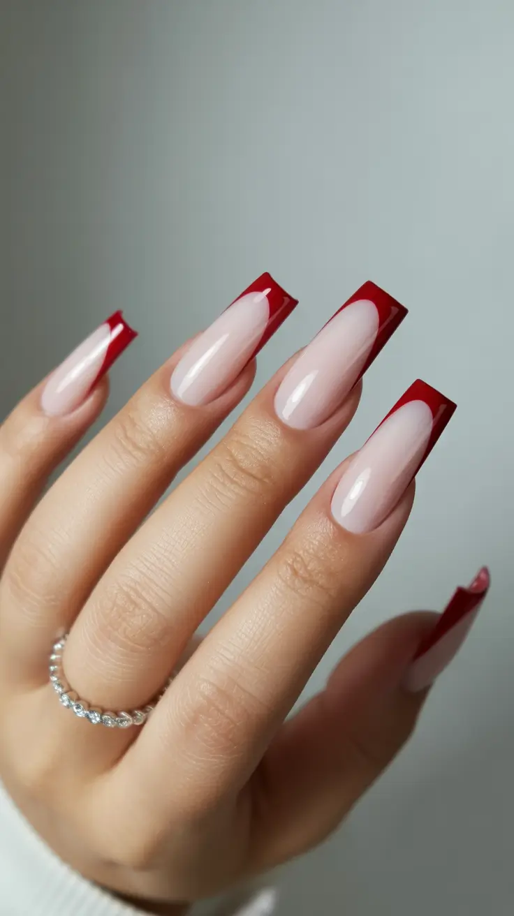 Modern Red Christmas Nails 2025 Minimalist Red French