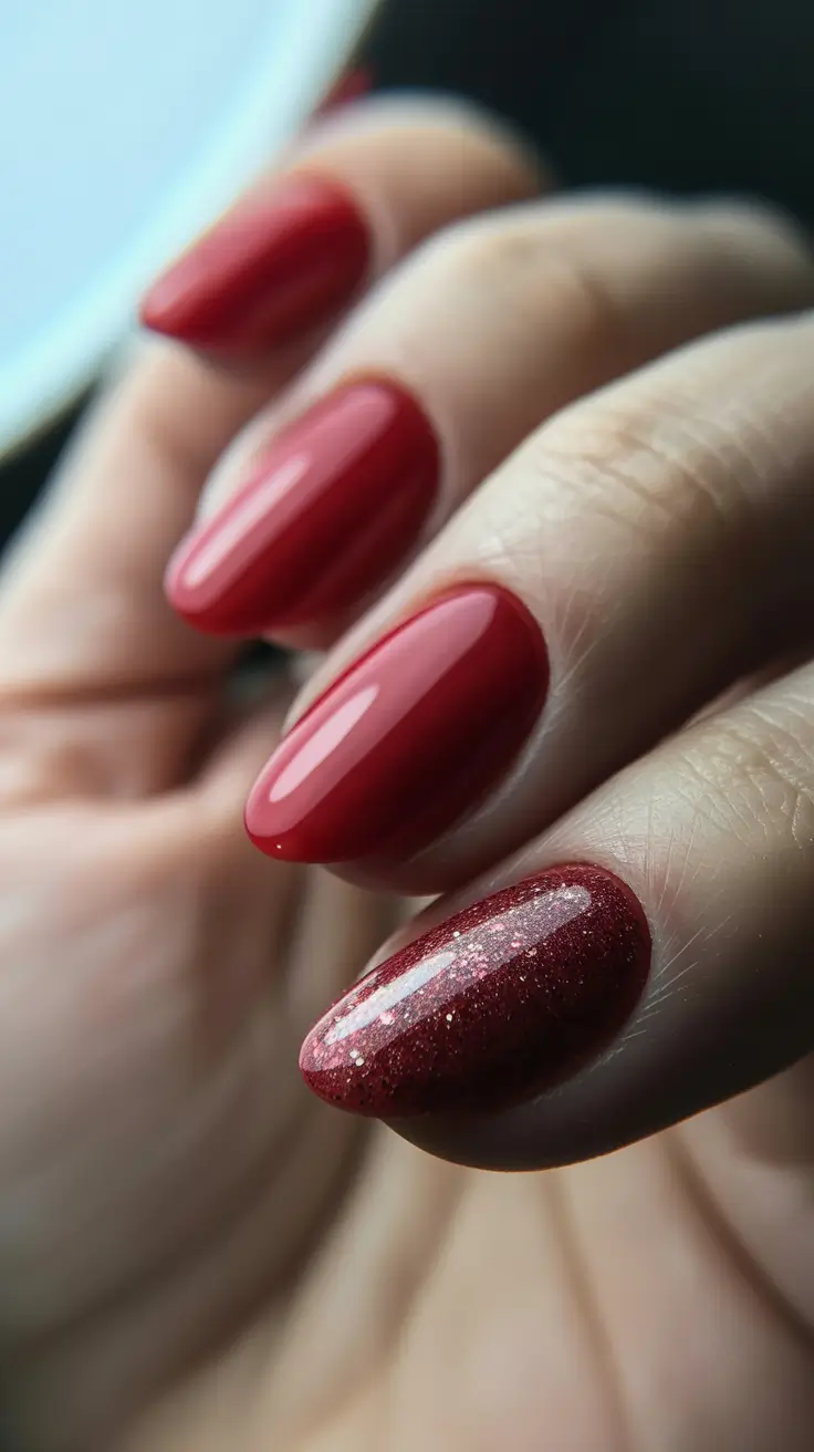 Modern Red Christmas Nails 2025 Glitter-Dusted Cherry Shine