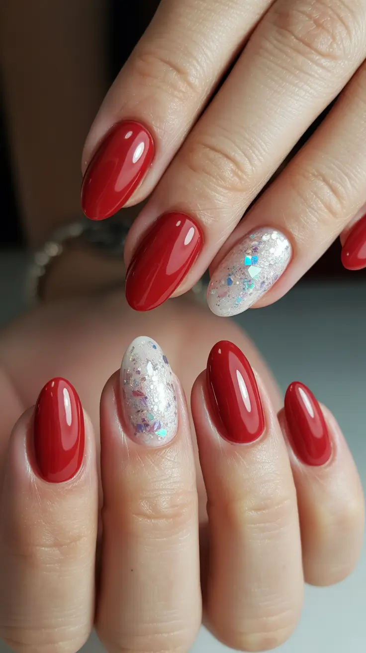 Modern Red Christmas Nails 2025 Icy Crystal Glow