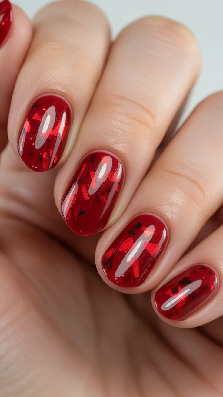 Modern Red Christmas Nails 2025 Shattered Ruby Glass