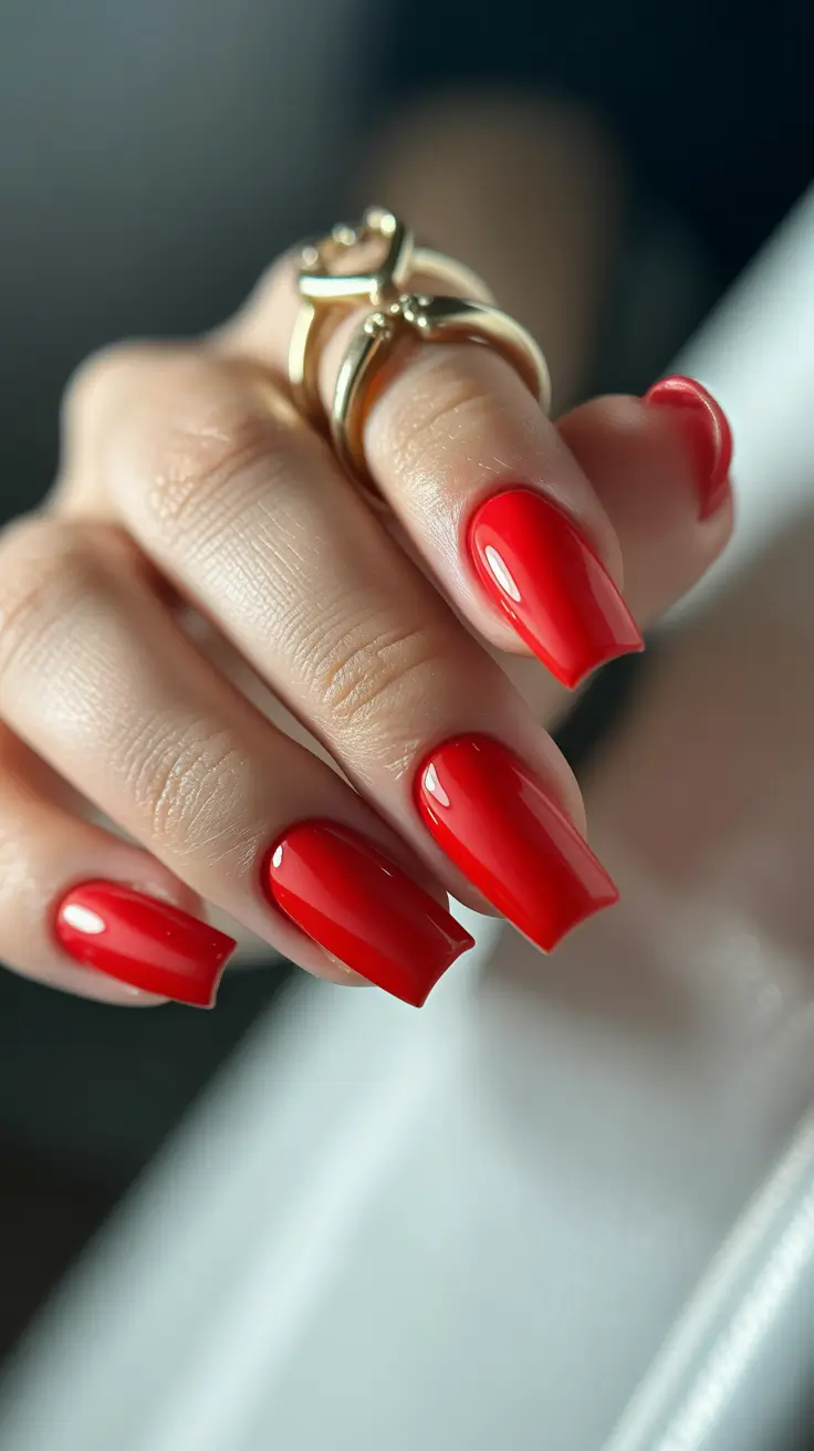 Modern Red Christmas Nails 2025 Glossy Square Cherry Perfection