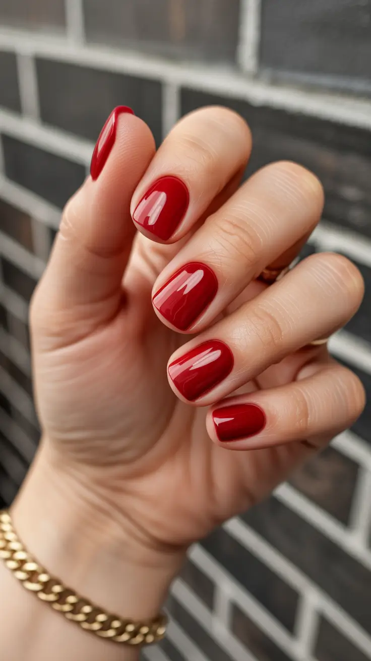 Modern Red Christmas Nails 2025 Classic Red Elegance on Short Nails