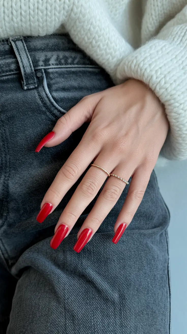 Modern Red Christmas Nails 2025 Cozy Sweater Red Elegance