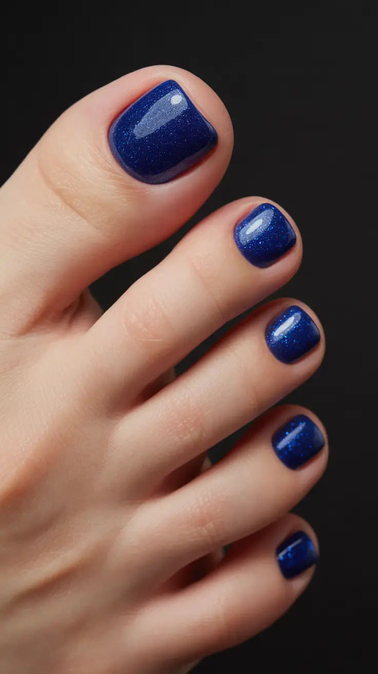 Modern Toe Nail Ideas for Winter 2025-2026 Midnight Sparkle Blue