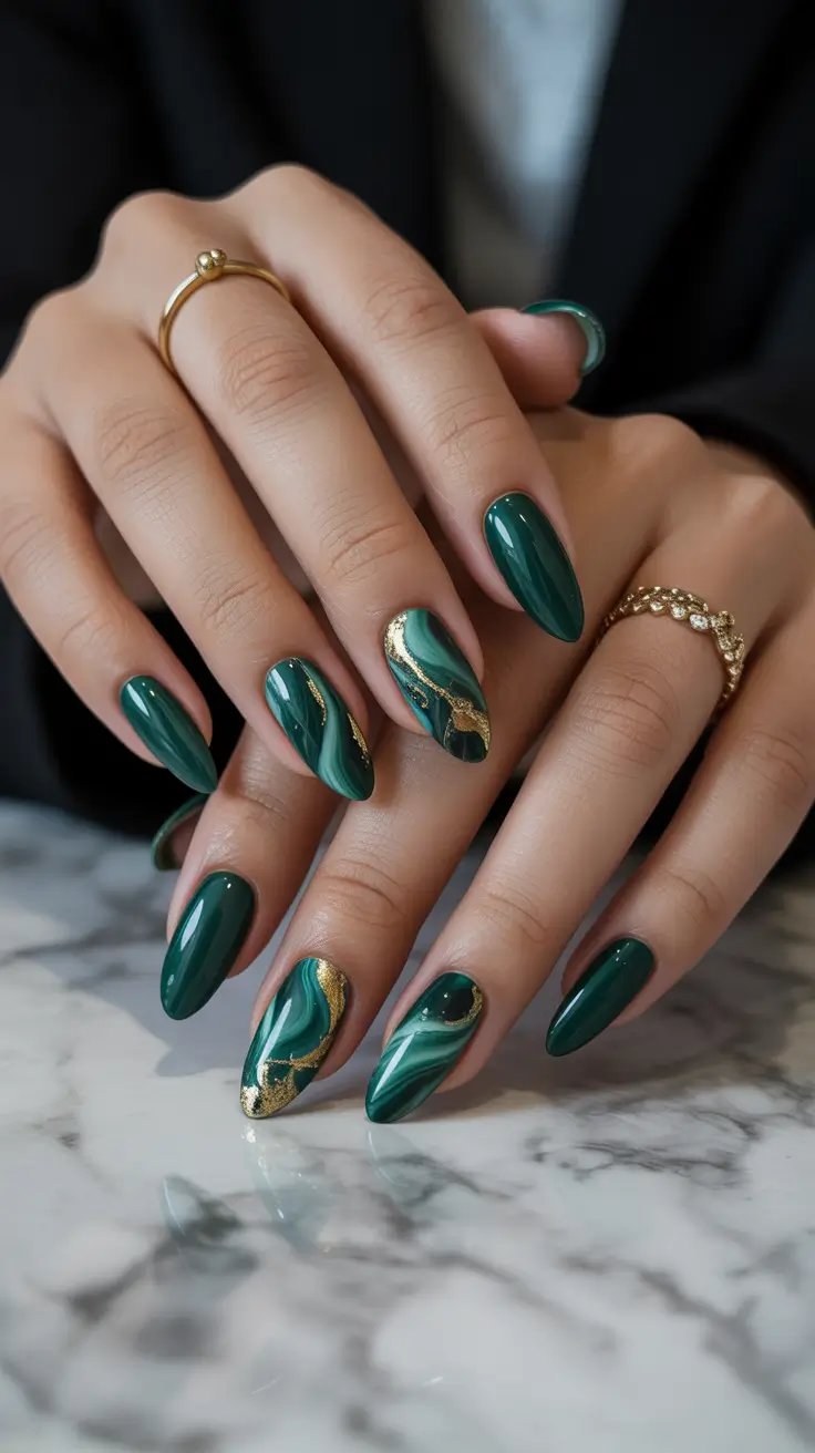 Nail Colors for Winter 2025-2026 Emerald Veins