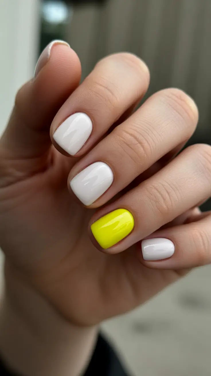 Nail Colors for Winter 2025-2026 Snow & Lemon Accent