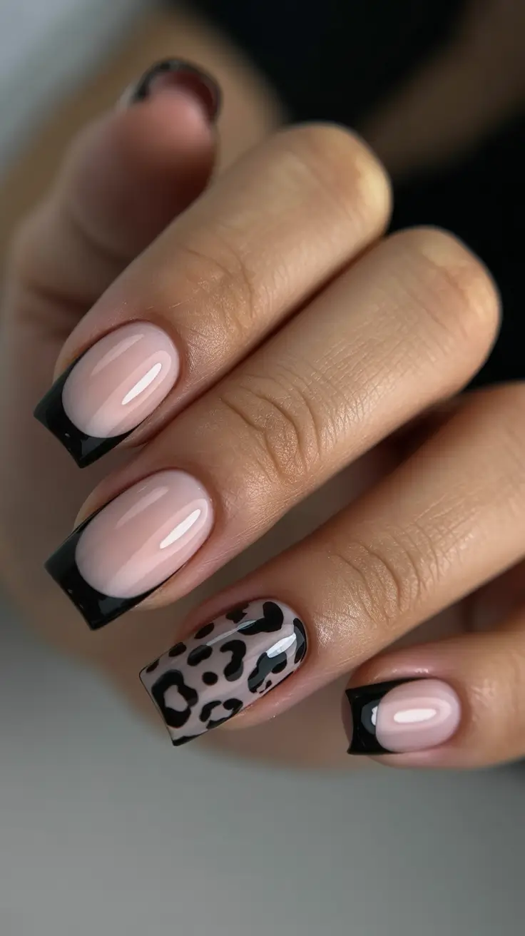 Nail Colors for Winter 2025-2026 Leopard Chic French