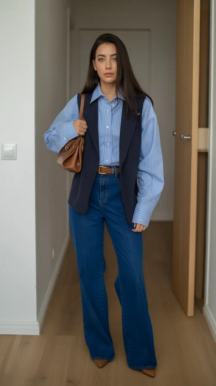 old money outfits for women 2026 Classic Blue Layers and Sharp Lines