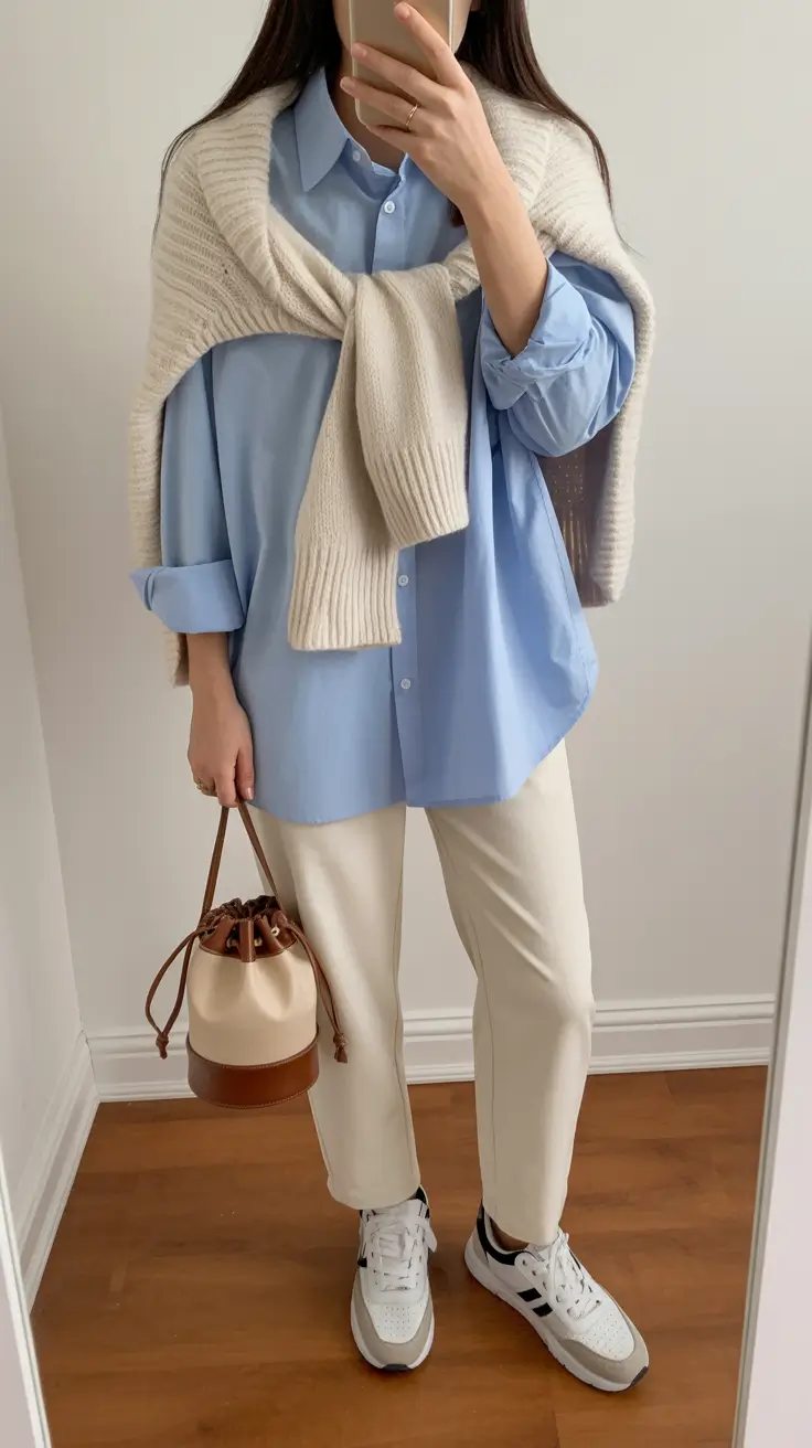 old money outfits for women 2026 Soft Academia in Blue and Cream