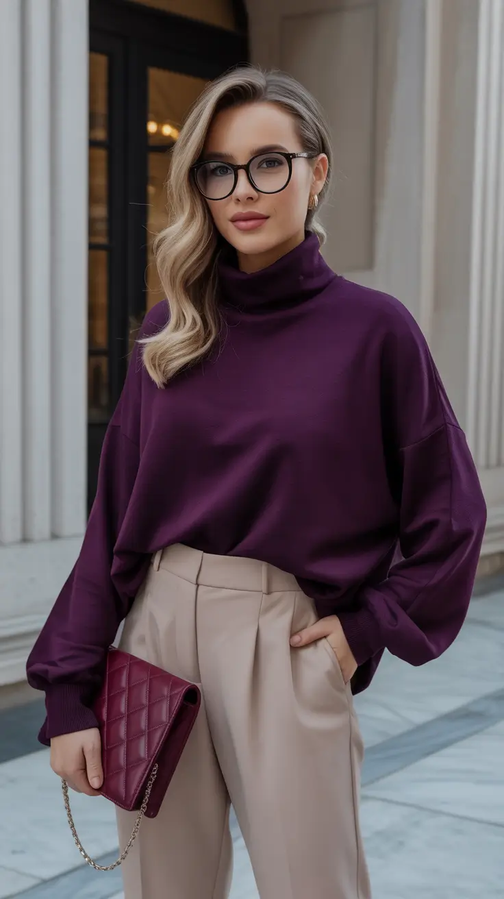 old money outfits for women 2026 Plum Poise and Soft Contrast
