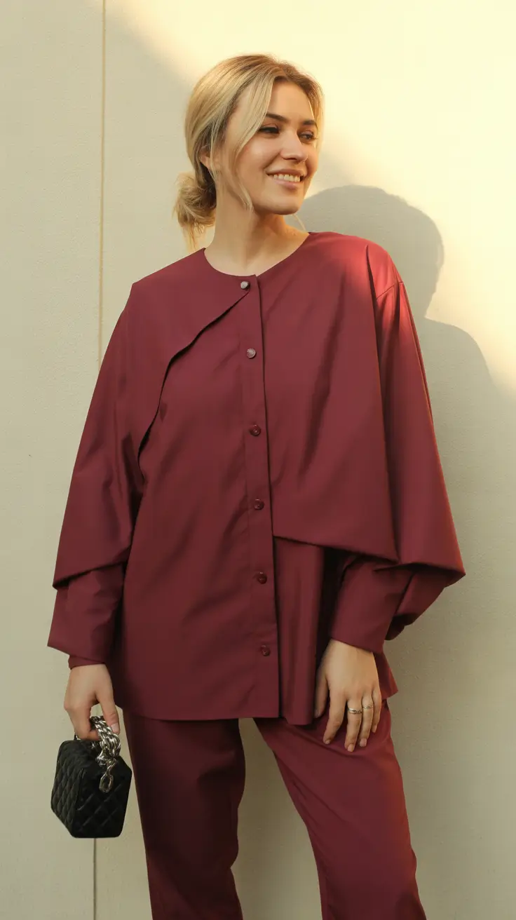 old money outfits for women 2026 Burgundy Minimalism with a Sculptural Twist