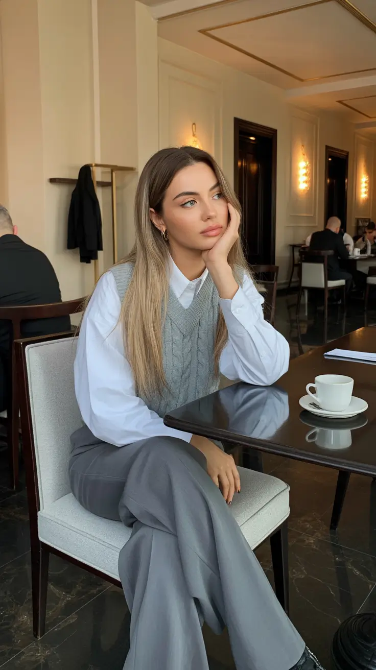 old money outfits for women 2026 Quiet Elegance in a Cafe Setting