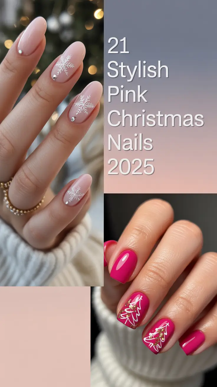 Stylish Pink Christmas Nails 2025: Cute, Simple & Sparkling Holiday Designs