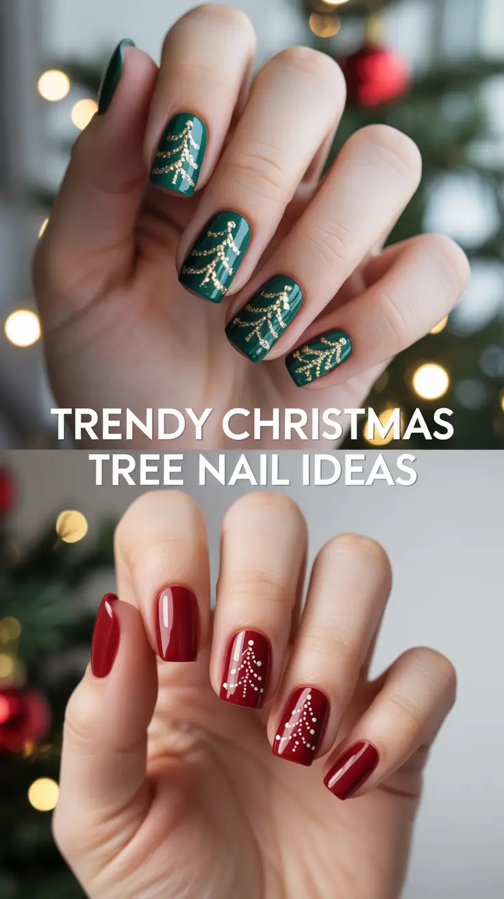 Trendy Christmas Tree Nail Ideas 2025: Gold & Green Holiday Art Designs to Try This Season