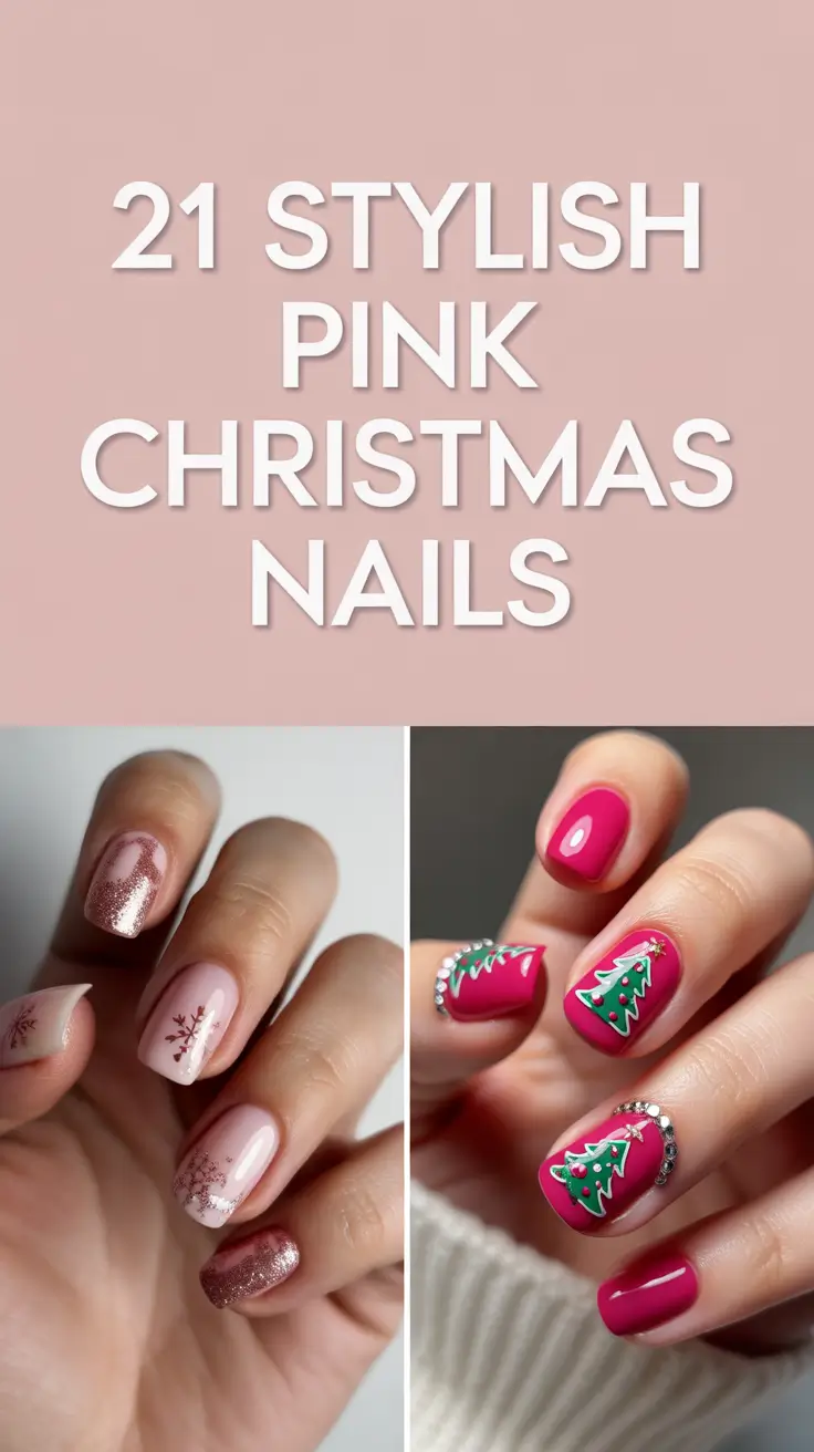 Stylish Pink Christmas Nails 2025: Cute, Simple & Sparkling Holiday Designs