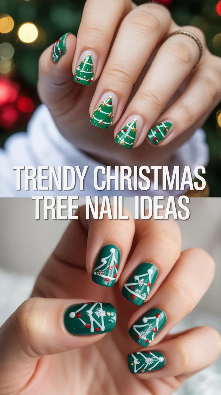 Trendy Christmas Tree Nail Ideas 2025: Gold & Green Holiday Art Designs to Try This Season