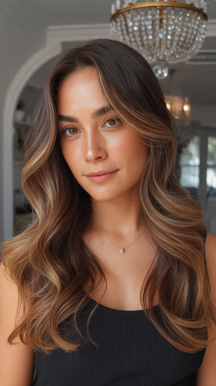 Stylish Hair Colors & Haircuts Winter 2025-2026 Golden Balayage with Flowing Layers