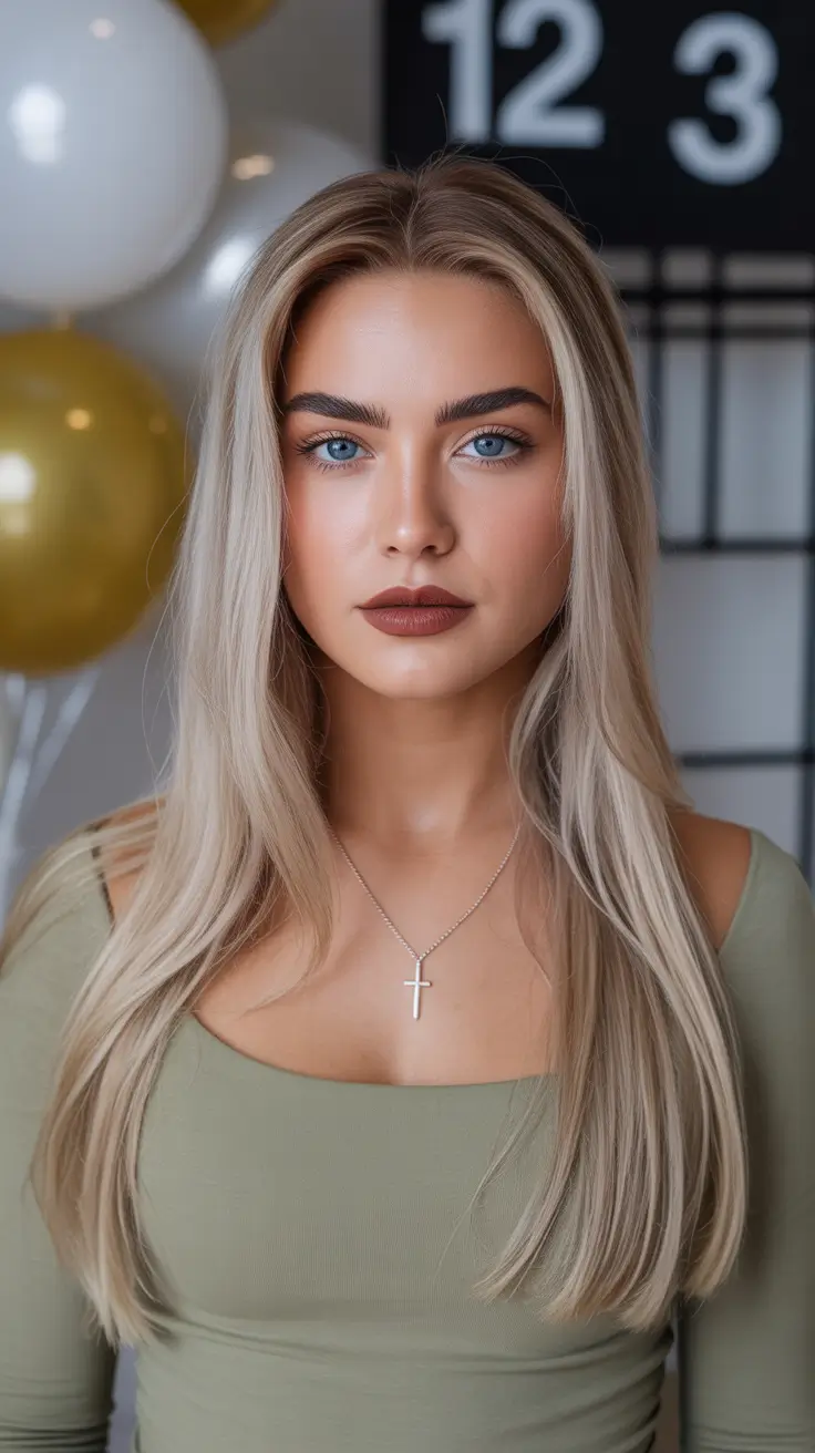Stylish Hair Colors & Haircuts Winter 2025-2026 Sleek Platinum Blonde with Middle Part