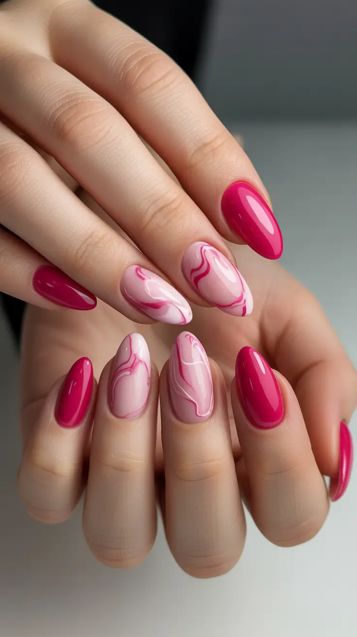 Stylish Pink Christmas Nails 2025 Marbled Candy Dreams