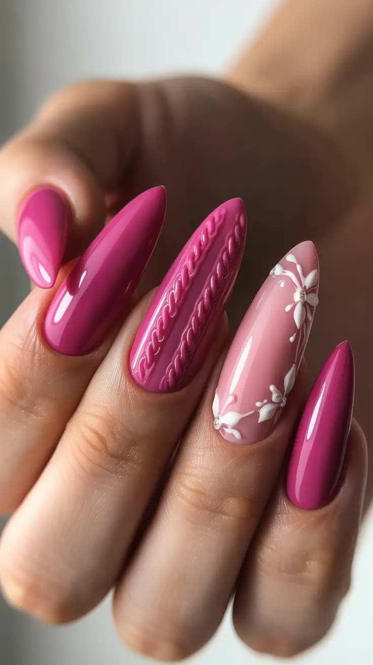 Stylish Pink Christmas Nails 2025 Cozy Cable & Winter Bloom