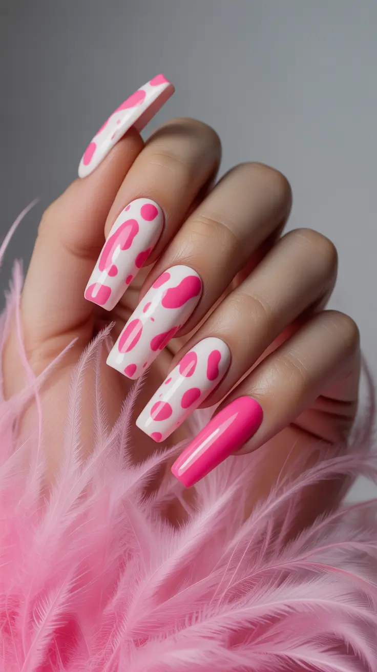 Stylish Pink Christmas Nails 2025 Playful Pink Splash