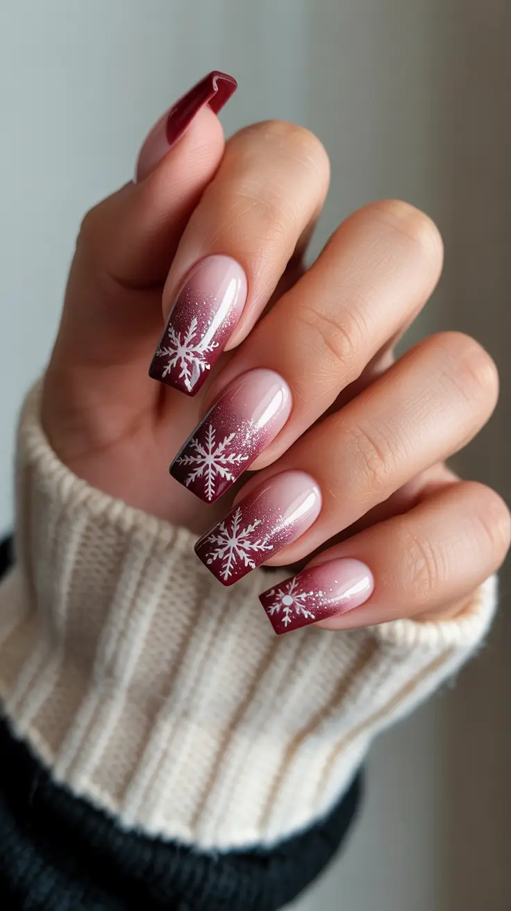 Stylish Pink Christmas Nails 2025 Crimson Snow Elegance