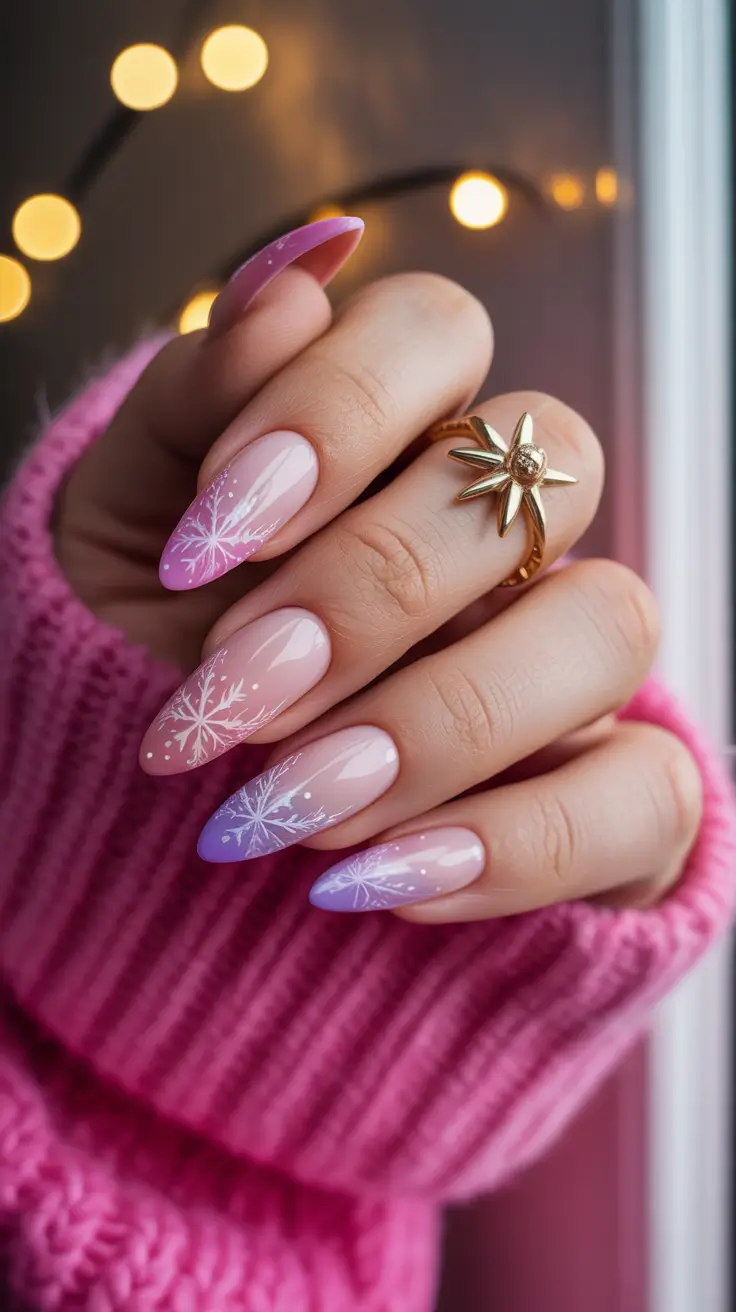 Stylish Pink Christmas Nails 2025 Lavender Frost Ombre